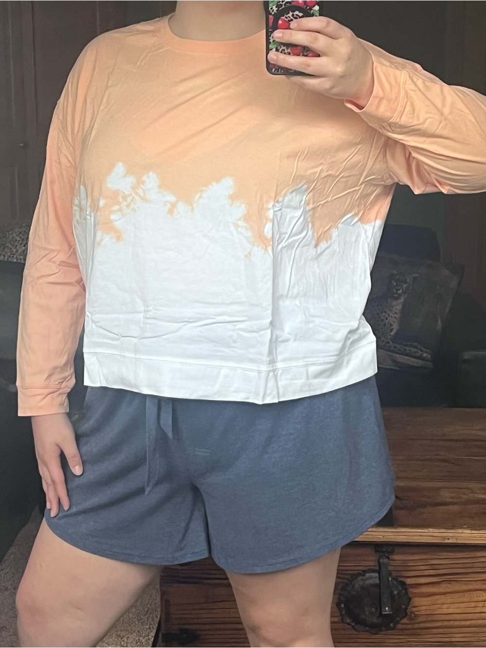 Peace Love World Peach and‎ White Dip-Dye Long Sleeve Tee